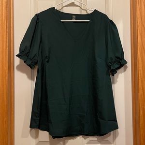 Forest Green Top with Ruffle Sleeve, Shein, size XL